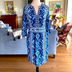 J. McLaughlin Navy White Ikat Dress